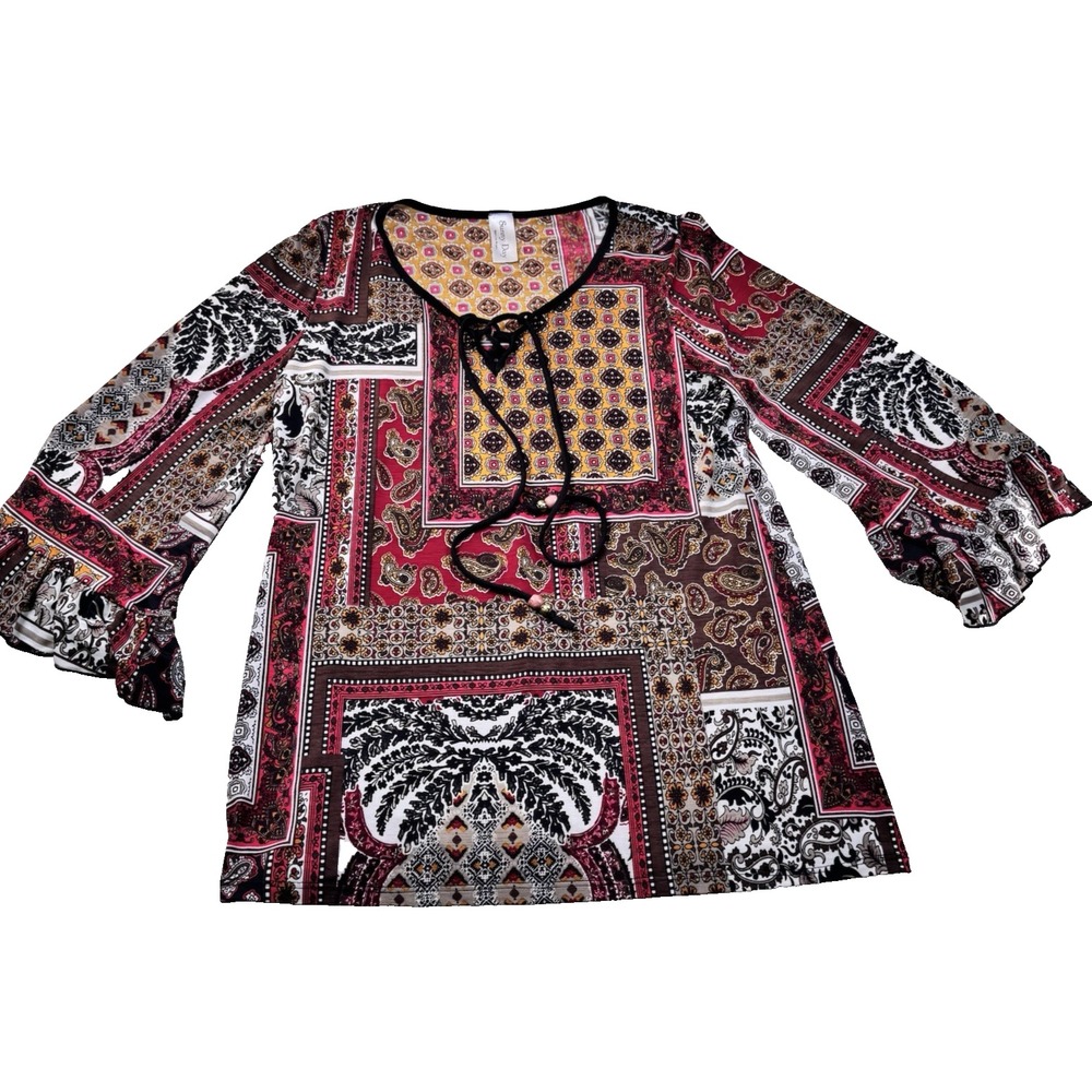 Sunny Day Paisley Boho type Top Ruffle Sleeves ‎ with tassels Small